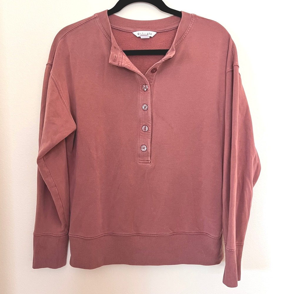 Athleta Balance Henley Sweatshirt XS‎ Mauve Pink Tencel Blend Super Soft Top